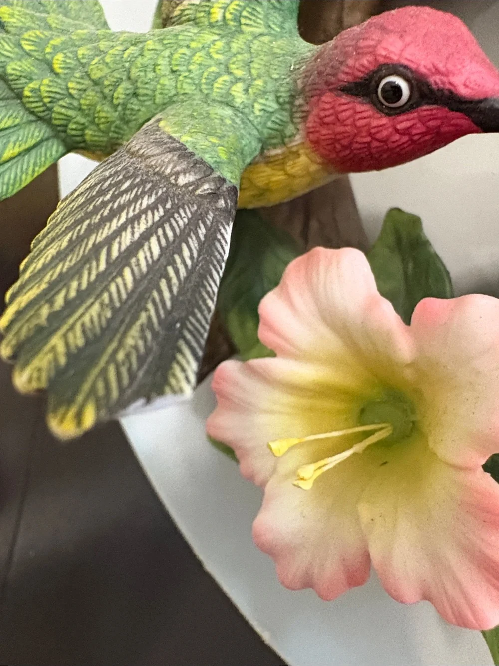 Decorative Green Hummingbird and Pink Flower Ornament - Pets Bird